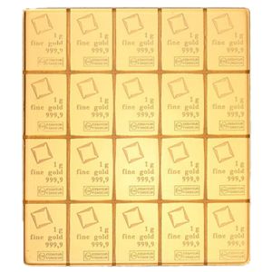 20 x 1g Gold Tafelbarren, diverse Hersteller